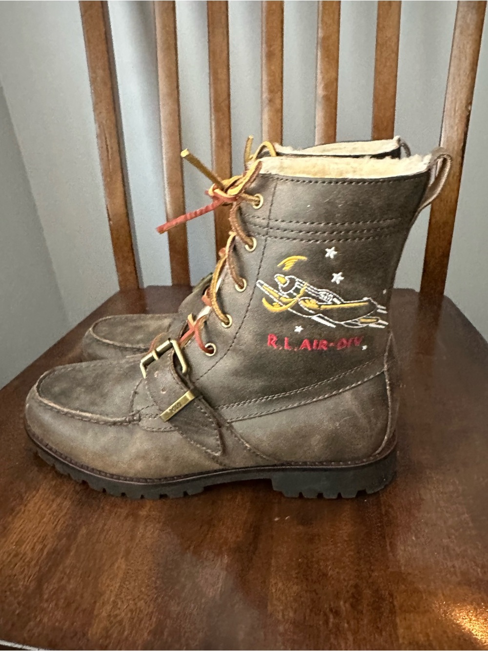 Polo Ralph Lauren Rare Ranger-S RL Air Div Boots Leather Shearling Brown 8.5D - Picture 5 of 11